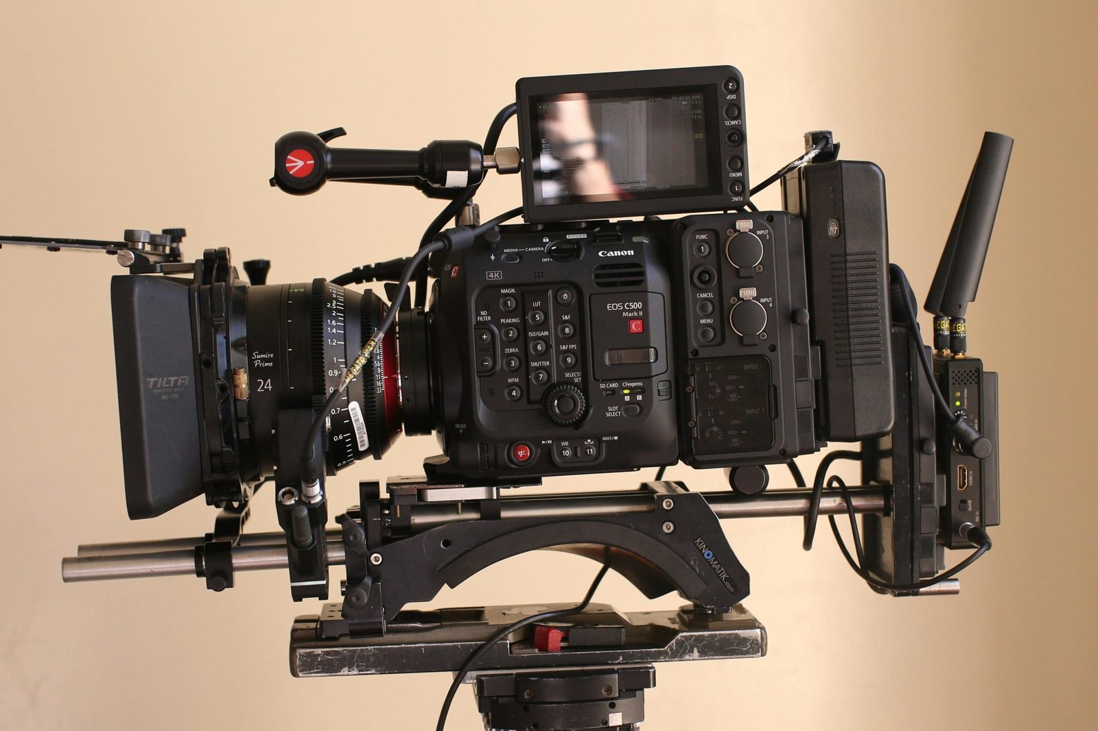 service-1 Canon EOS-1D C video setup with monitor on tripod, ideal for filmmakers.